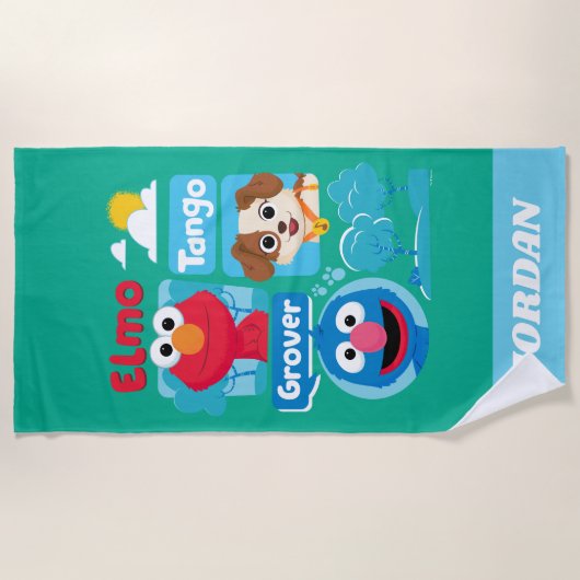 Sesamstraat | Grafisch park Elmo, Tango & Grover P Strandlaken (Voorkant)