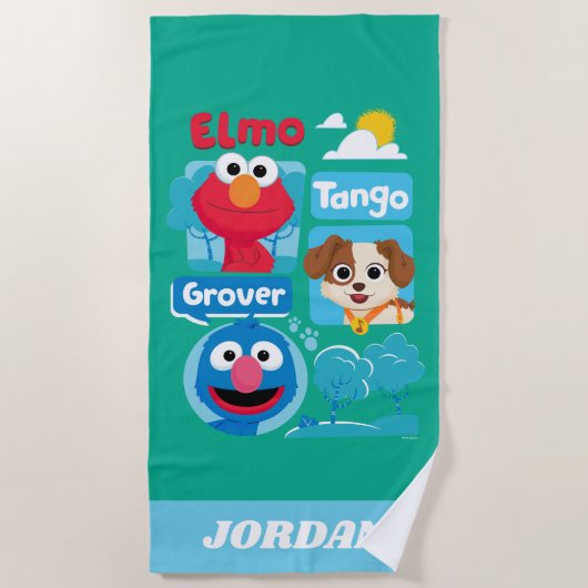 Sesamstraat | Grafisch park Elmo, Tango & Grover P Strandlaken (Voorkant)