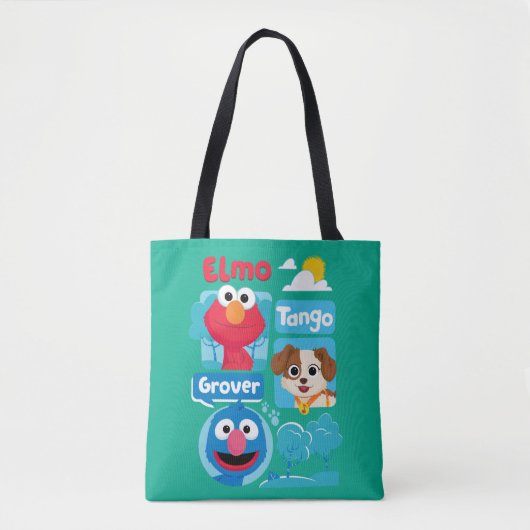 Sesamstraat | Grafisch park Elmo, Tango & Grover P Tote Bag (Voorkant)