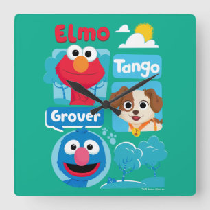 Sesamstraat   Grafisch park Elmo, Tango & Grover P Vierkante Klok