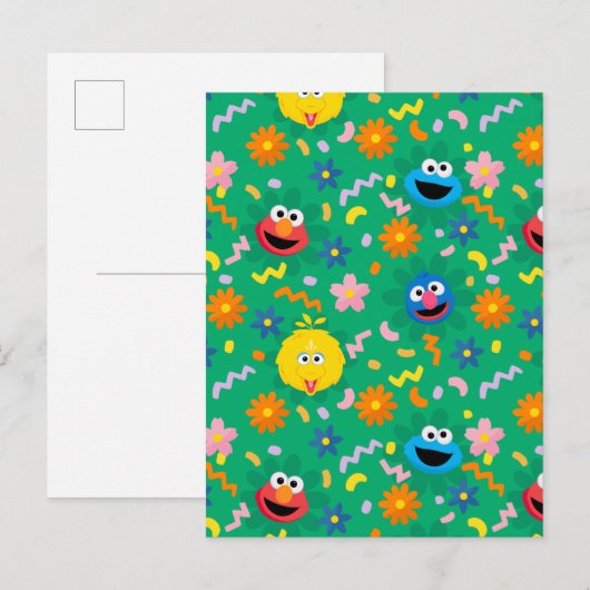 Sesamstraat groen bloemenpatroon briefkaart (Voorkant / Achterkant)