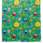 Sesamstraat groen bloemenpatroon douchegordijn (Voorkant)