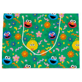 Sesamstraat groen bloemenpatroon groot cadeauzakje (Voorkant)