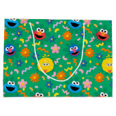 Sesamstraat groen bloemenpatroon groot cadeauzakje (Achterkant)