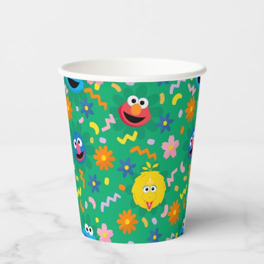 Sesamstraat groen bloemenpatroon papieren bekers (Achterkant)