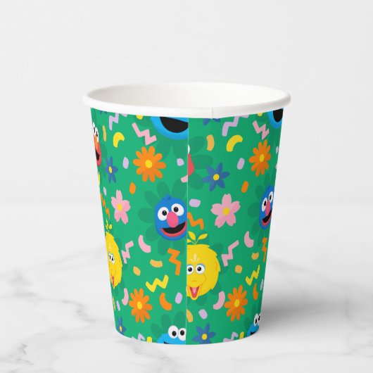 Sesamstraat groen bloemenpatroon papieren bekers (Rechts)