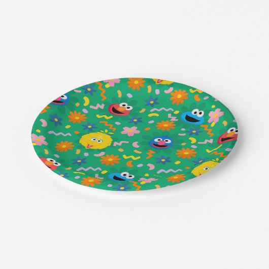 Sesamstraat groen bloemenpatroon papieren bordje (Gekanteld)