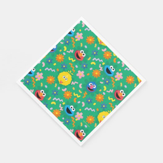 Sesamstraat groen bloemenpatroon servet (Hoek)