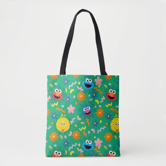 Sesamstraat groen bloemenpatroon tote bag (Voorkant)