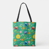 Sesamstraat groen bloemenpatroon tote bag (Achterkant)