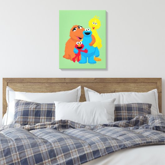 Sesamstraat | Groepsknuffel Canvas Afdruk (Insitu (Slaapkamer))
