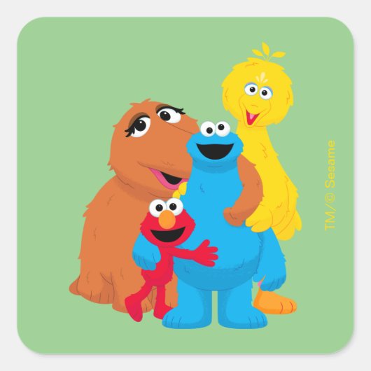 Sesamstraat | Groepsknuffel Vierkante Sticker (Voorkant)