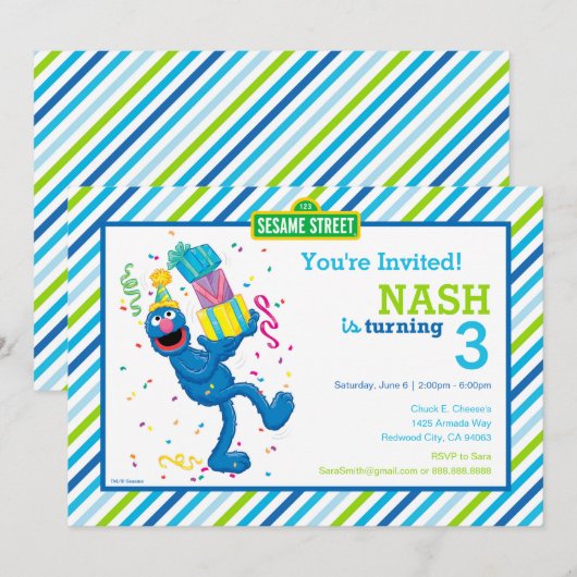 Sesamstraat Grover gestreepte verjaardag Kaart (Voorkant / Achterkant)