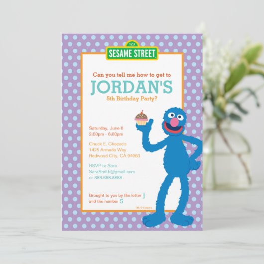 Sesamstraat Grover Polka Dot Verjaardag Kaart (Staand voorkant)