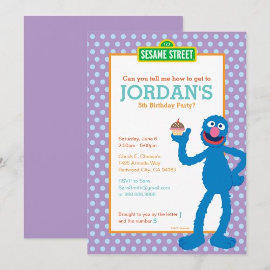 Sesamstraat Grover Polka Dot Verjaardag Kaart (Voorkant / Achterkant)