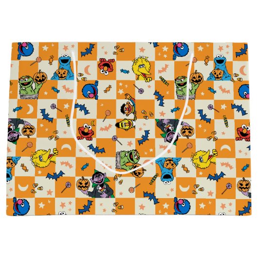 Sesamstraat Halloween geruit patroon Groot Cadeauzakje (Voorkant)