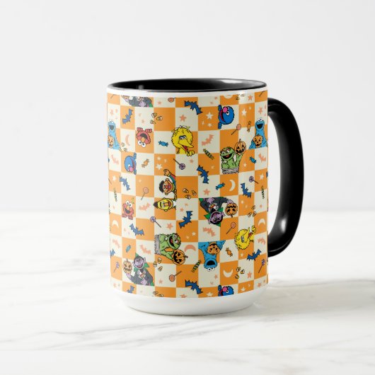 Sesamstraat Halloween geruit patroon Mok (Voorkant rechts)