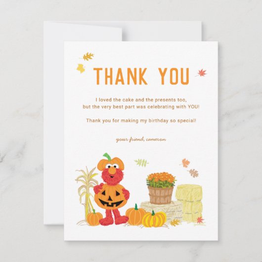 Sesamstraat | Herfst Elmo Pumpkin Verjaardag Bedankkaart (Voorkant)