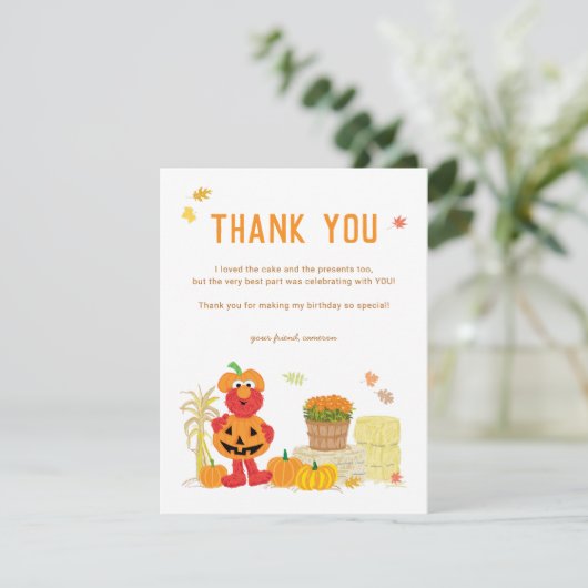 Sesamstraat | Herfst Elmo Pumpkin Verjaardag Bedankkaart (Staand voorkant)