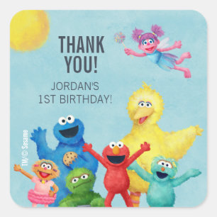 Sesamstraat illustratie Verjaardag dank u Vierkante Sticker