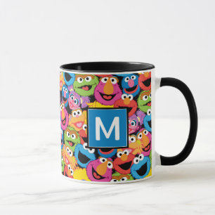 Sesamstraat karakter gezichten monogram mok