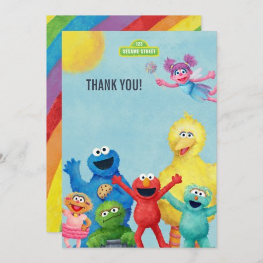 Sesamstraat Karakter Illustratie Verjaardag Bedankkaart (Voorkant / Achterkant)