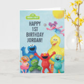 Sesamstraat Karakter Illustratie Verjaardag Kaart (Gele Bloem)
