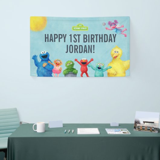 Sesamstraat Karakter Illustratie Verjaardag Spandoek (Beurs)