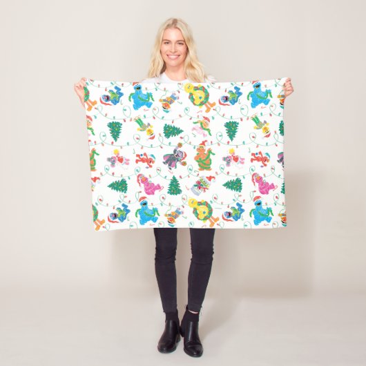 Sesamstraat kerstboompatroon fleece deken (In situ)