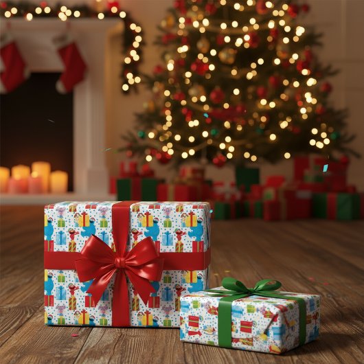 Sesamstraat kerstcadeautjes patroon cadeaupapier