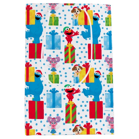 Sesamstraat kerstcadeautjes patroon medium cadeauzakje (Voorkant)