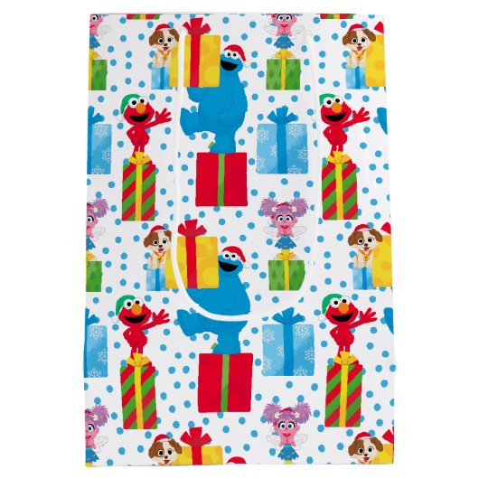 Sesamstraat kerstcadeautjes patroon medium cadeauzakje (Achterkant)