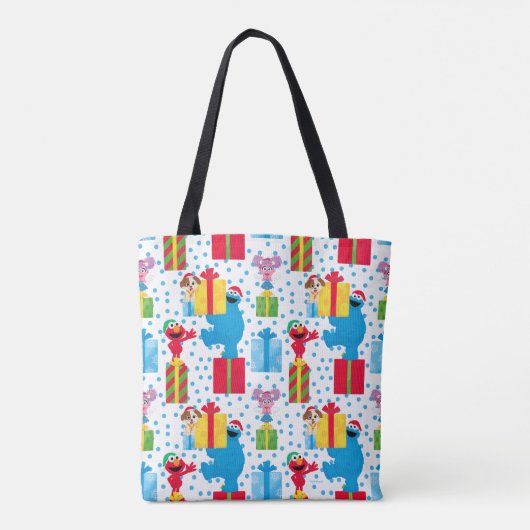 Sesamstraat kerstcadeautjes patroon tote bag (Achterkant)