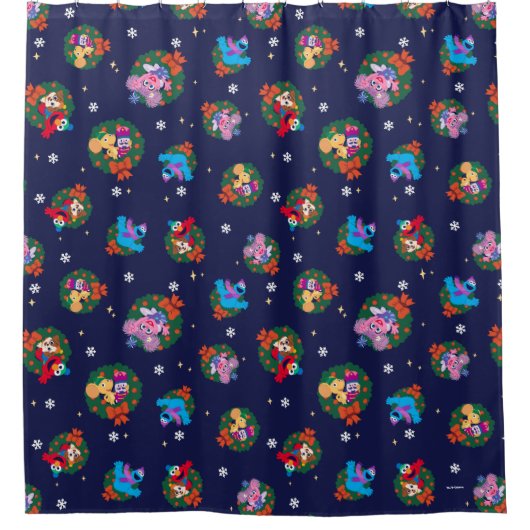 Sesamstraat Kerstmis - Grote Patroon Douchegordijn (Voorkant)