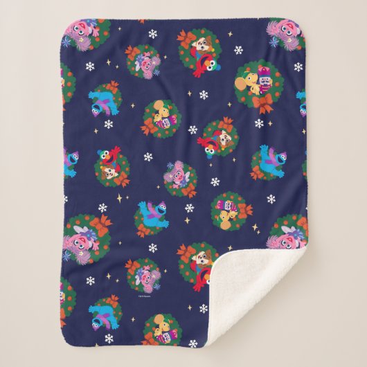 Sesamstraat Kerstmis - Grote Patroon Sherpa Deken (Voorkant)