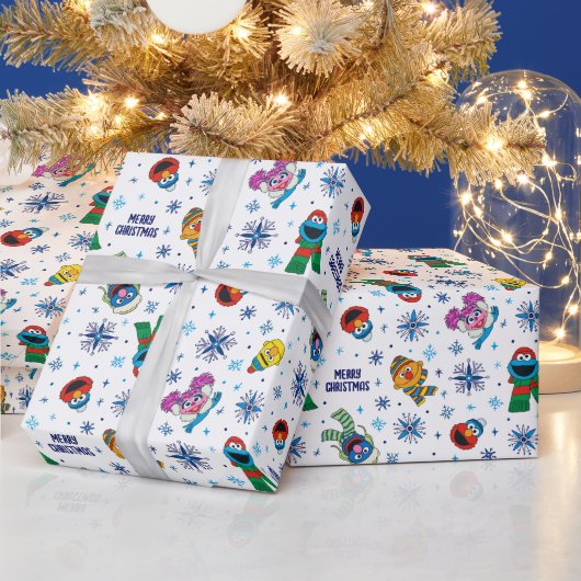 Sesamstraat Kerstmis Snowflake Patroon Cadeaupapier (Feestdagen)