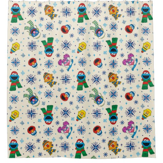 Sesamstraat Kerstmis Snowflake Patroon Douchegordijn (Voorkant)