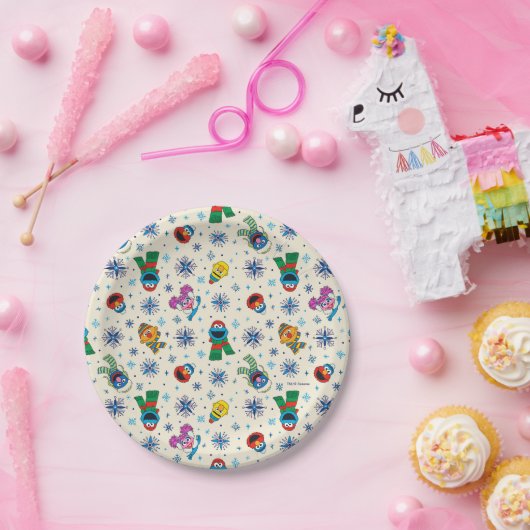 Sesamstraat Kerstmis Snowflake Patroon Papieren Bordje (Feest)