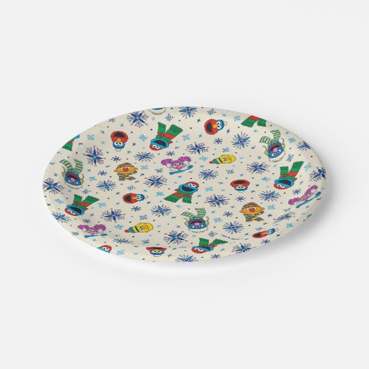 Sesamstraat Kerstmis Snowflake Patroon Papieren Bordje (Gekanteld)