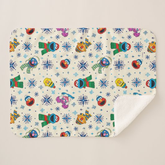 Sesamstraat Kerstmis Snowflake Patroon Sherpa Deken (Voorkant (horizontaal))