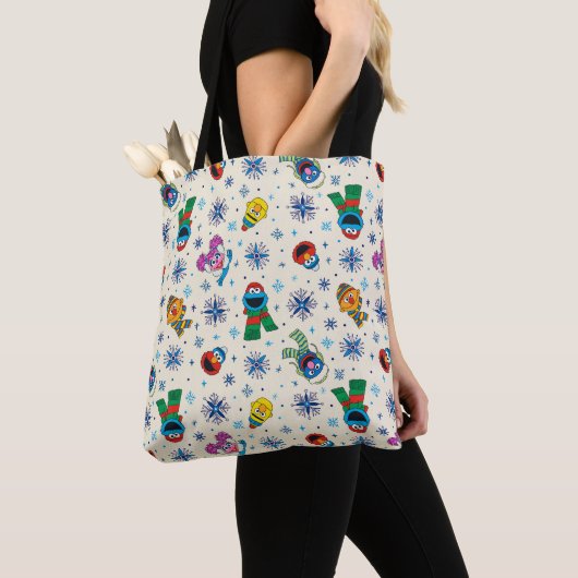 Sesamstraat Kerstmis Snowflake Patroon Tote Bag (Dichtbij)