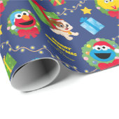 Sesamstraat kerstverlichting patroon cadeaupapier (Rol Hoek)