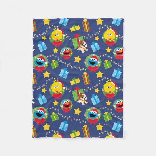 Sesamstraat kerstverlichting patroon fleece deken (Voorkant)