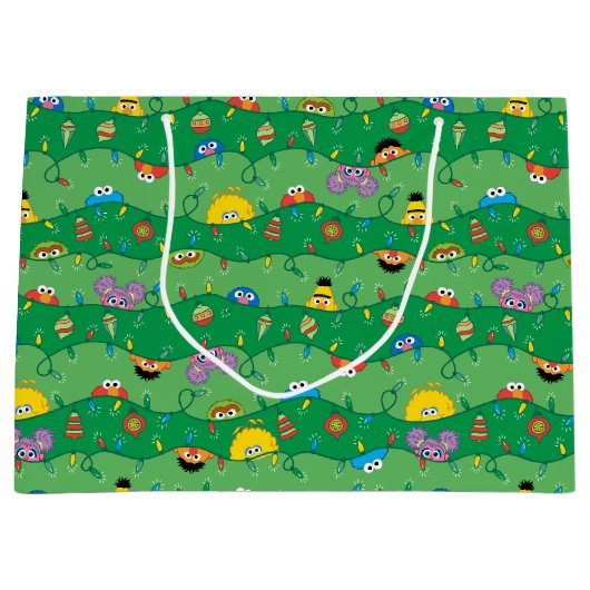 Sesamstraat kerstverlichting patroon groot cadeauzakje (Voorkant)