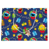 Sesamstraat kerstverlichting patroon groot cadeauzakje (Voorkant)