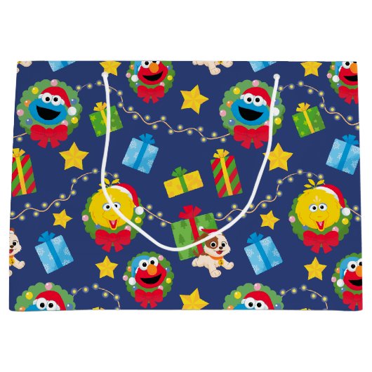 Sesamstraat kerstverlichting patroon groot cadeauzakje (Voorkant)