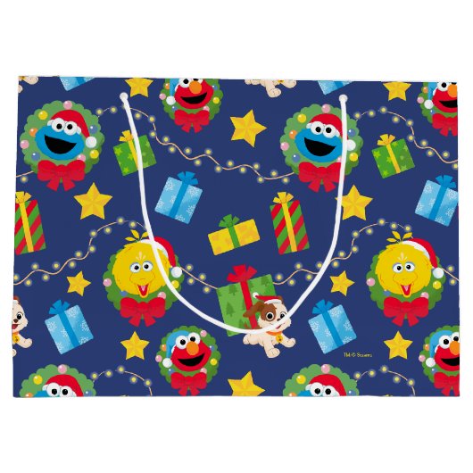 Sesamstraat kerstverlichting patroon groot cadeauzakje (Achterkant)