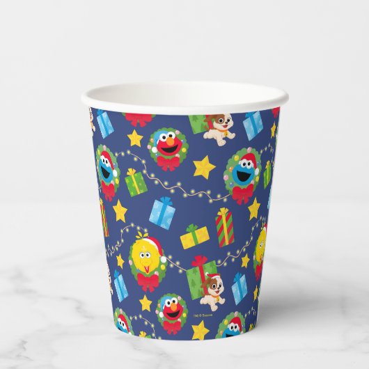 Sesamstraat kerstverlichting patroon papieren bekers (Achterkant)