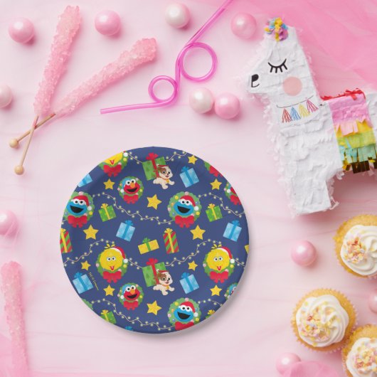 Sesamstraat kerstverlichting patroon papieren bordje (Feest)