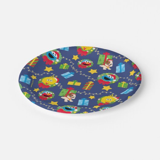 Sesamstraat kerstverlichting patroon papieren bordje (Gekanteld)